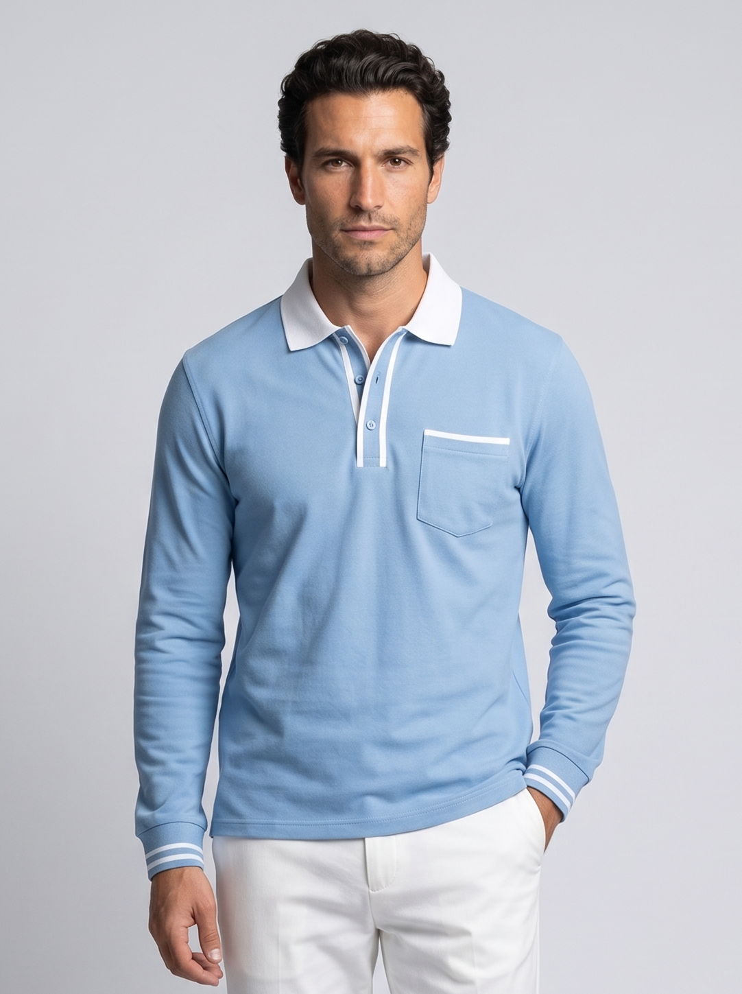 Men's Long Sleeve Polo Shirt in Blue