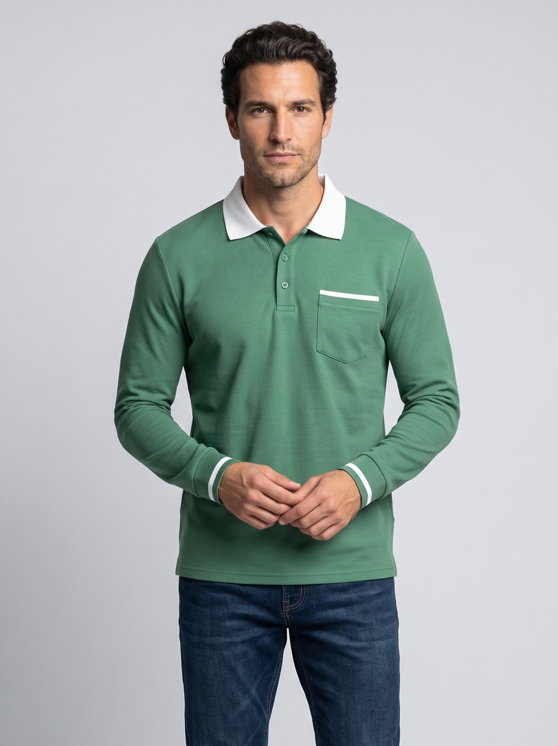 Men's Long Sleeve Polo Shirt in Green
