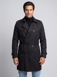 Men's Belted Trench Coat in Black