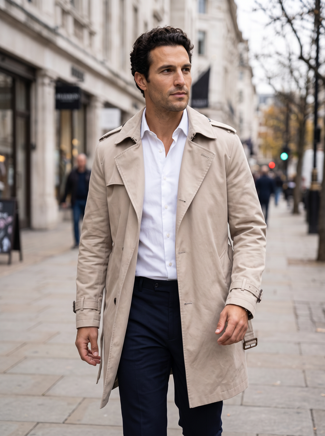 Men's Belted Trench Coat in Beige – view 3