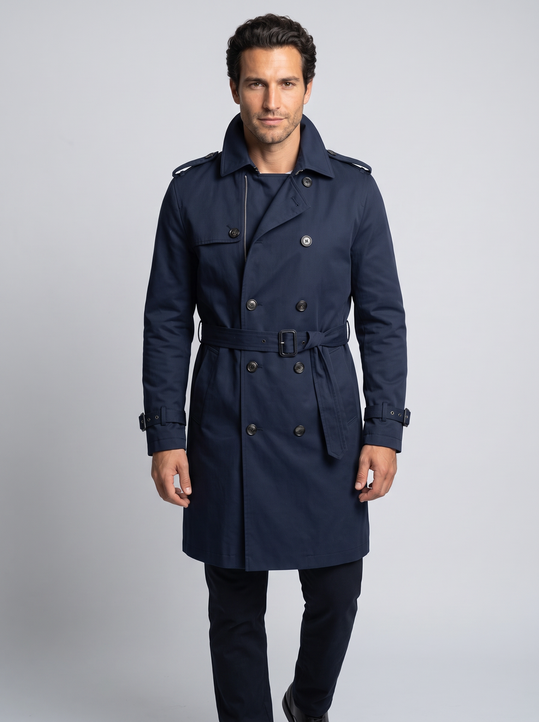 Men's Belted Trench Coat in Navy