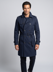 Men's Belted Trench Coat in Navy