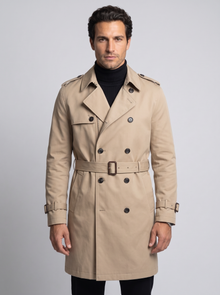 Men's Belted Trench Coat in Beige