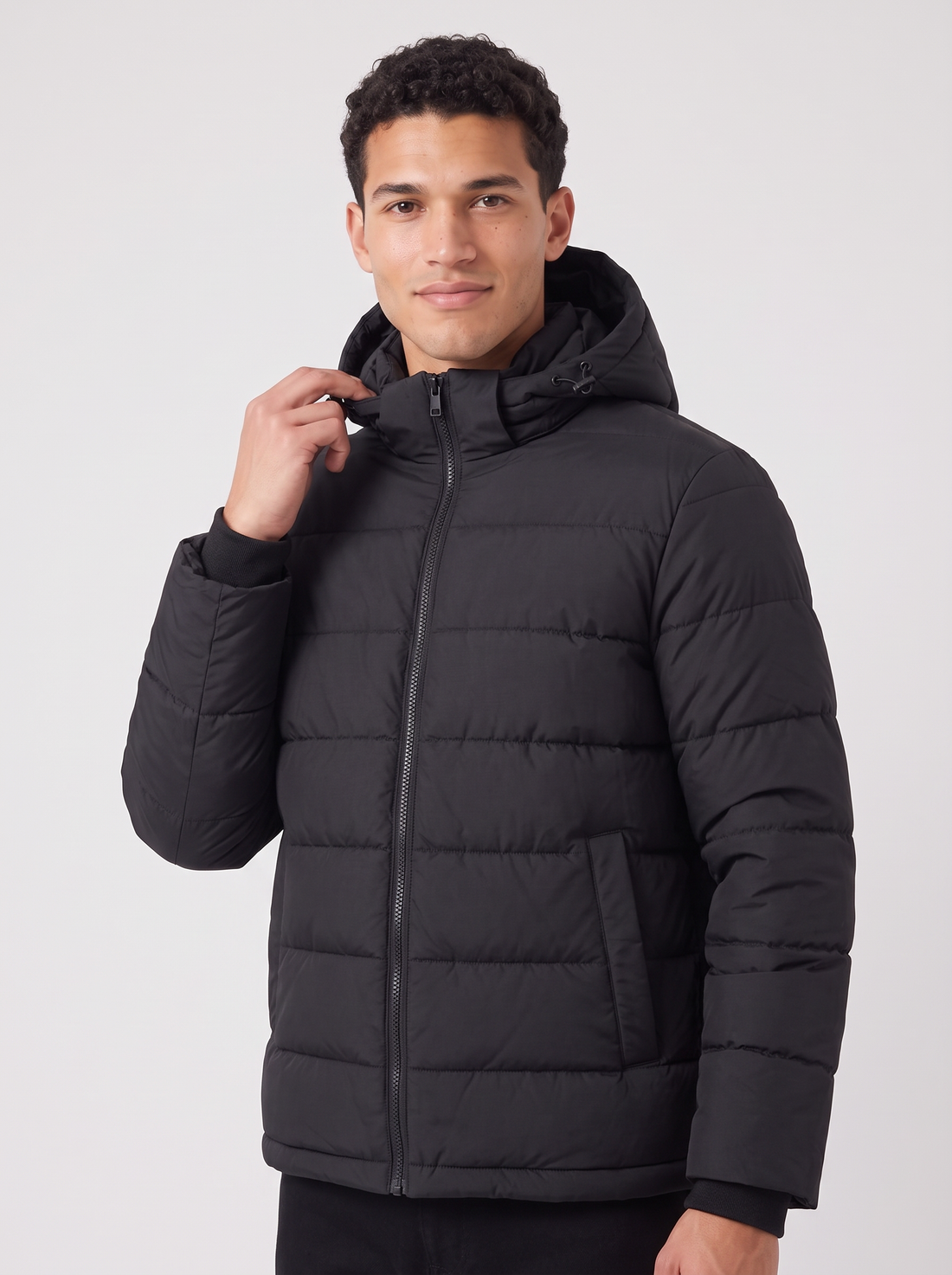 Men's Hooded Puffer Jacket in Black