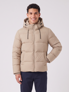 Men's Hooded Puffer Jacket in Beige