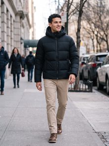 Men's Hooded Puffer Jacket in Black – view 4