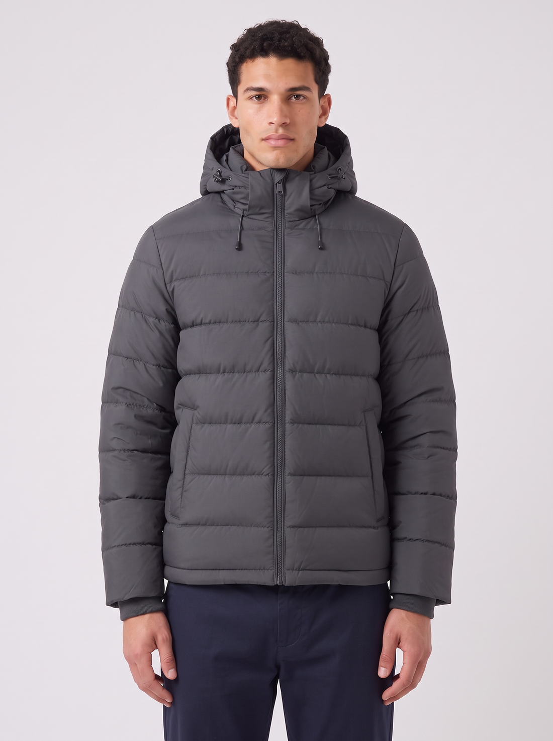 Men's Hooded Puffer Jacket in Dark Grey