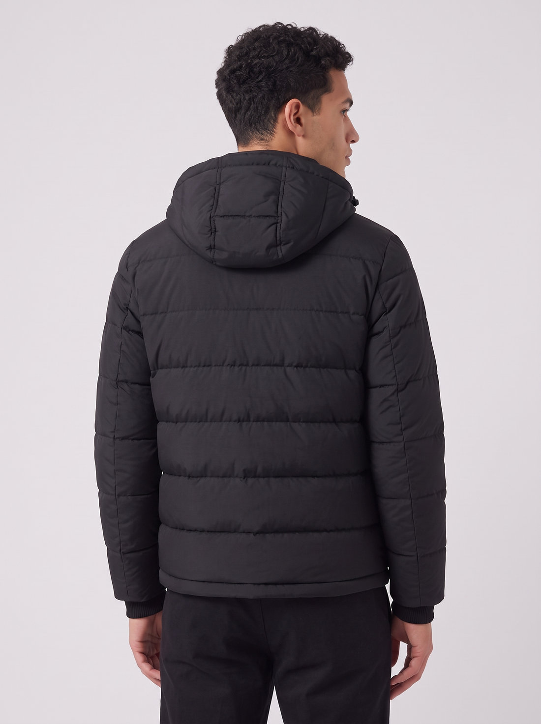 Men's Hooded Puffer Jacket in Black – view 3