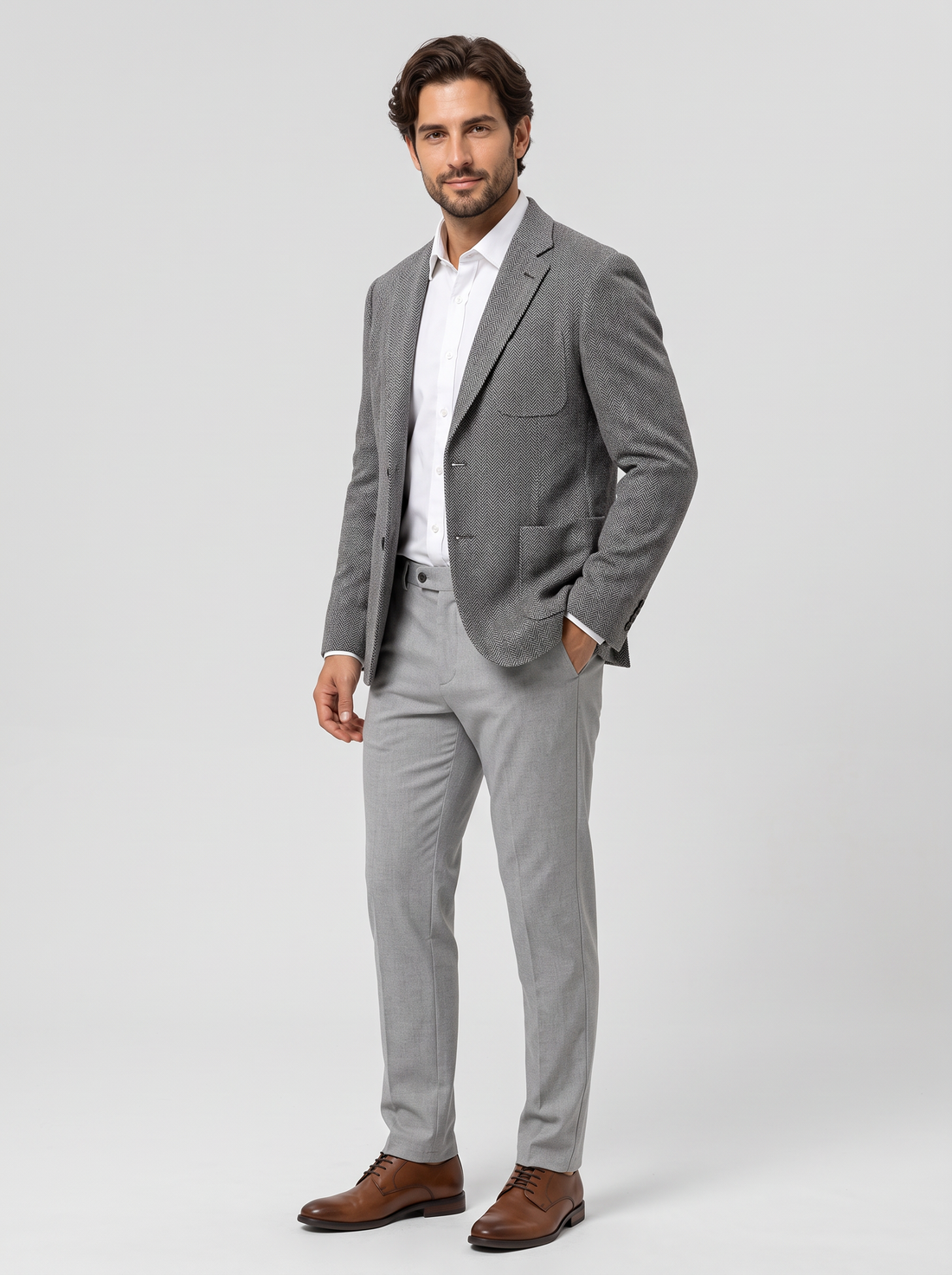 Men's Textured Wool Blend Blazer in Grey