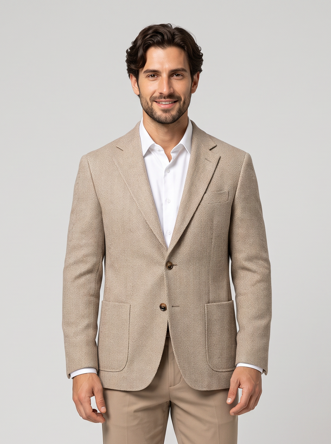 Men's Textured Wool Blend Blazer in Beige