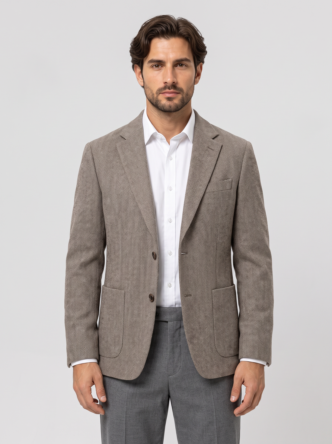 Men's Textured Wool Blend Blazer in Taupe