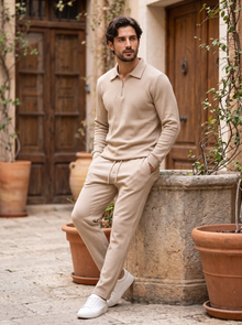 Men's Quarter Zip Polo Co Ord Set in Beige – view 4