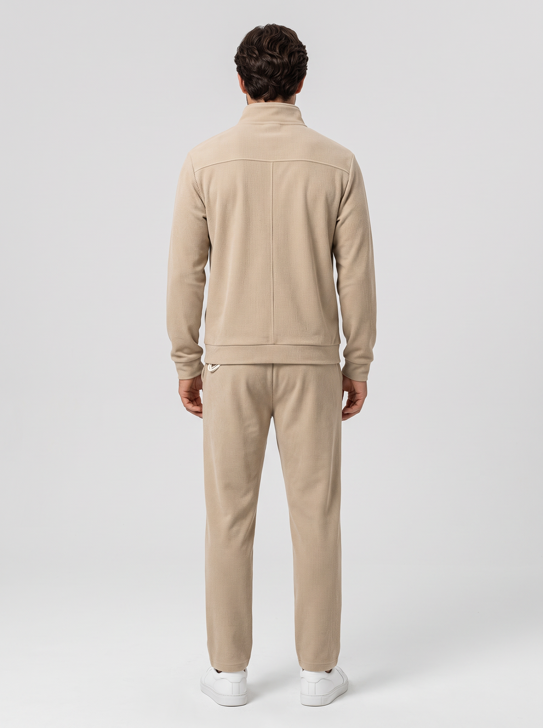 Men's Quarter Zip Polo Co Ord Set in Beige