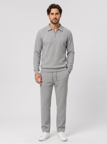 Men's Quarter Zip Polo Co Ord Set in Light Grey