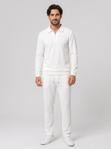 Men's Quarter Zip Polo Co Ord Set in White