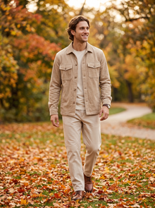Men's Corduroy Button Up Shirt in Beige – view 4