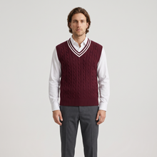 Men's Cable Knit Sweater Vest in Burgundy