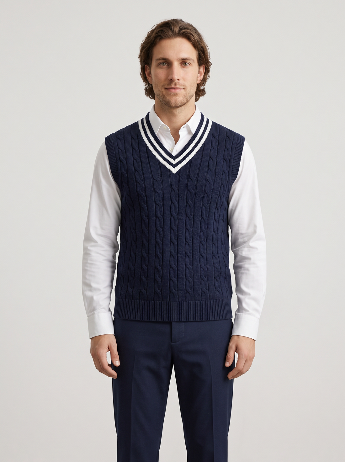 Men's Cable Knit Sweater Vest in Navy