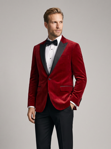 Men's Velvet-Look Tuxedo Jacket in Red – view 2