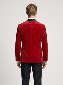 Men's Velvet-Look Tuxedo Jacket in Red – view 3