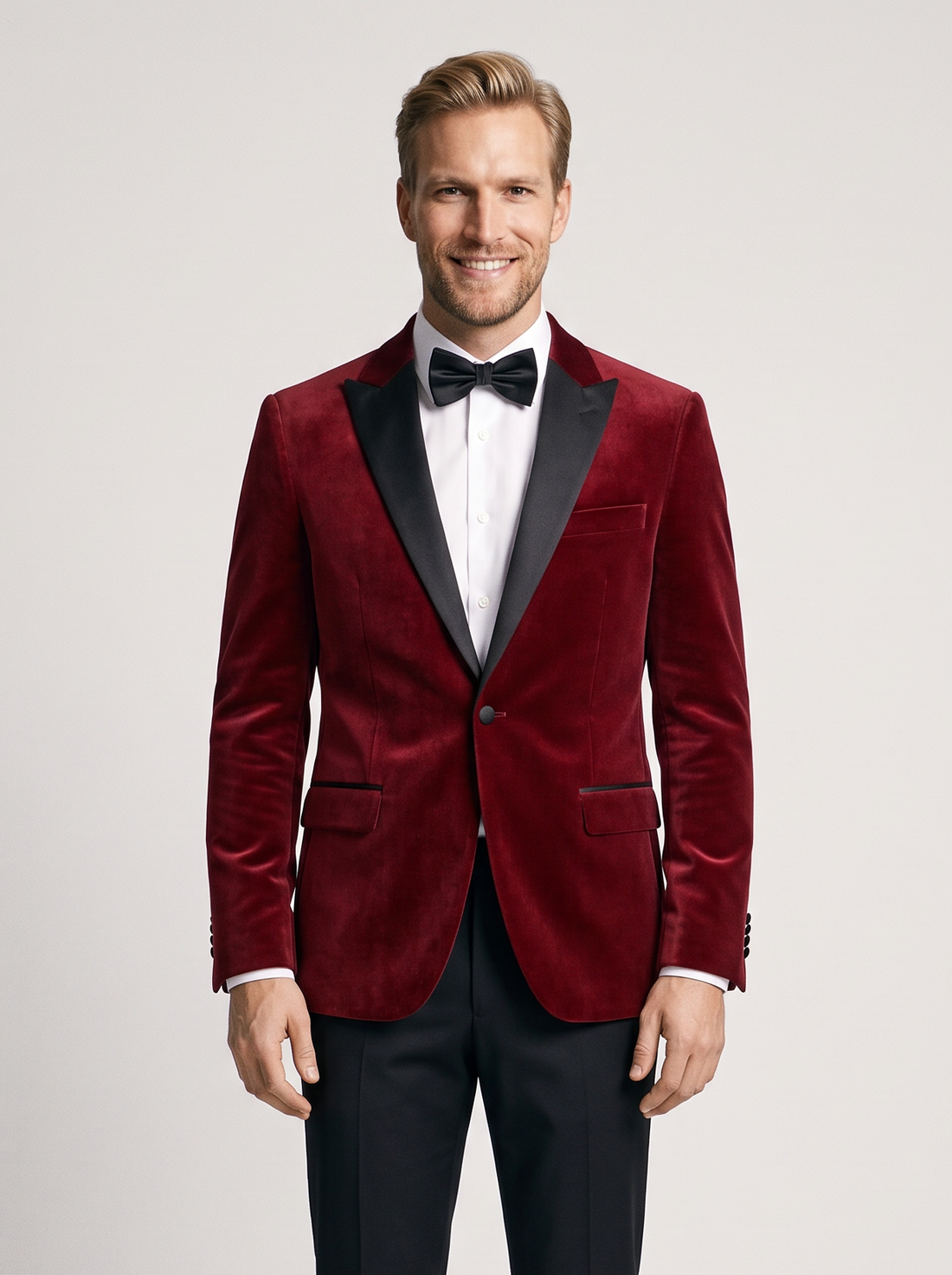 Men's Velvet-Look Tuxedo Jacket in Red