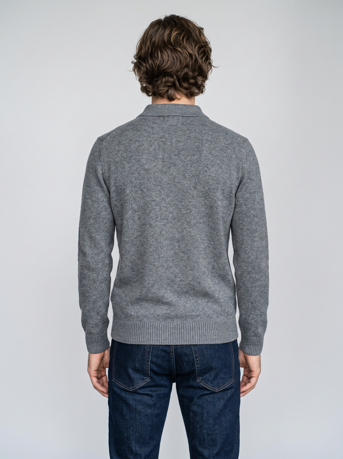 Button Polo Jumper Grey 3/4