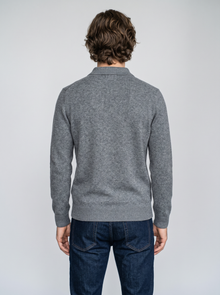 Button Polo Jumper Grey back