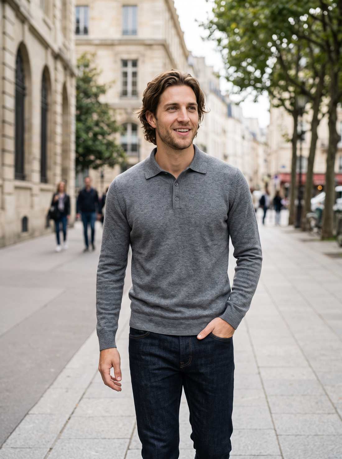 Button Polo Jumper Grey lifestyle