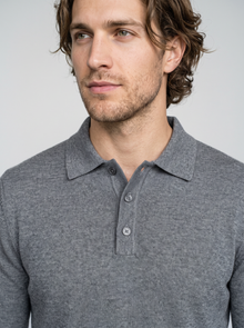 Button Polo Jumper Grey closeup