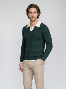 Knitted Polo Jumper Green 3/4