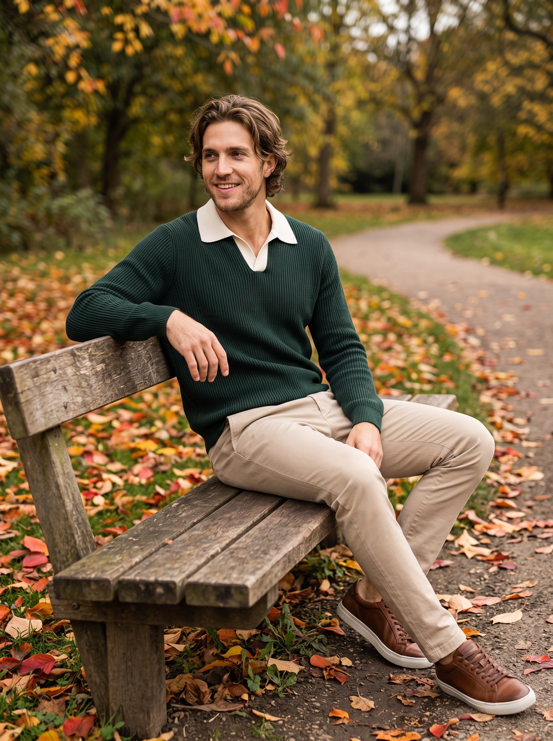 Knitted Polo Jumper Green lifestyle