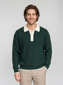 Knitted Polo Jumper Green front