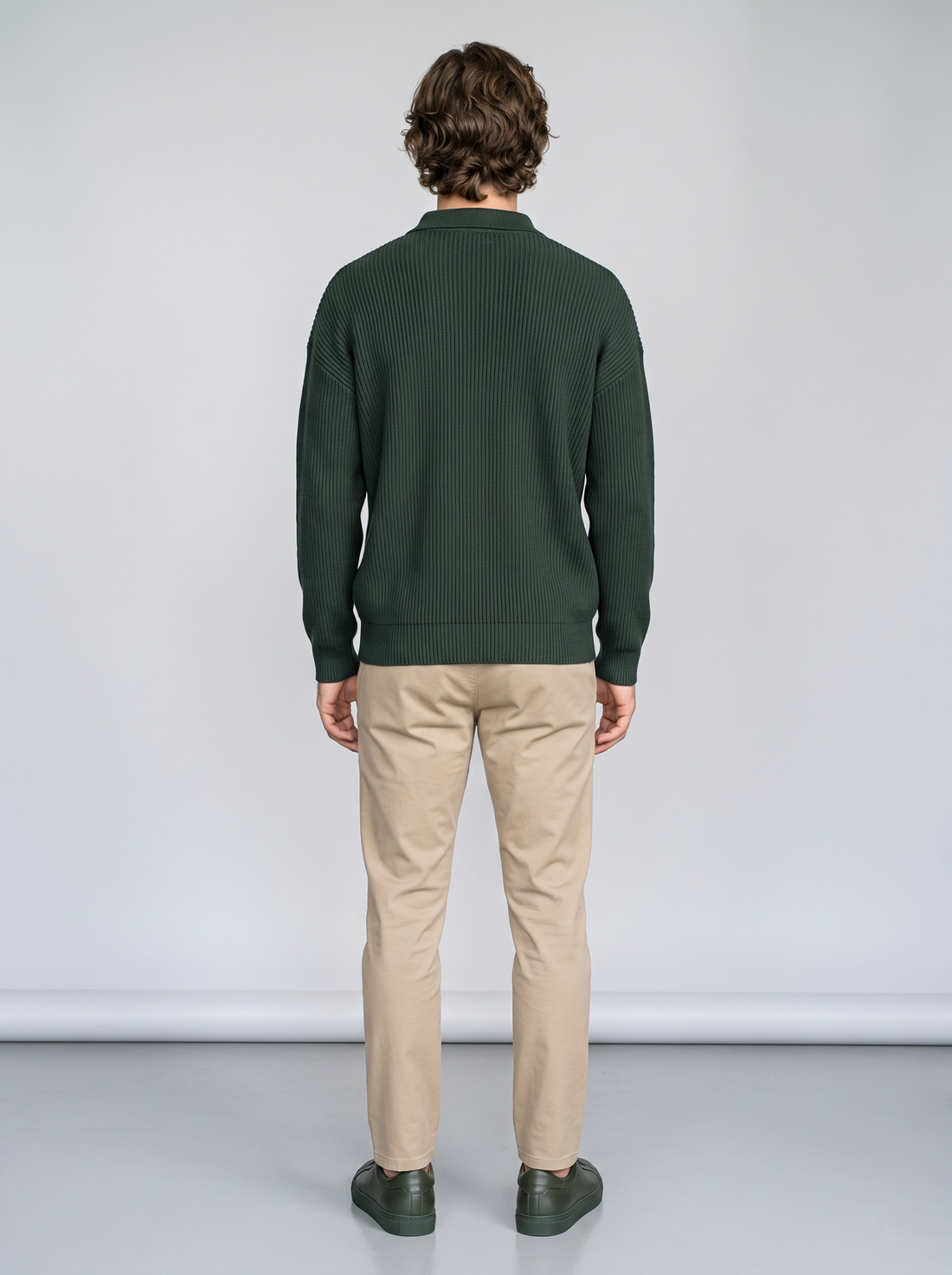 Knitted Polo Jumper Green front