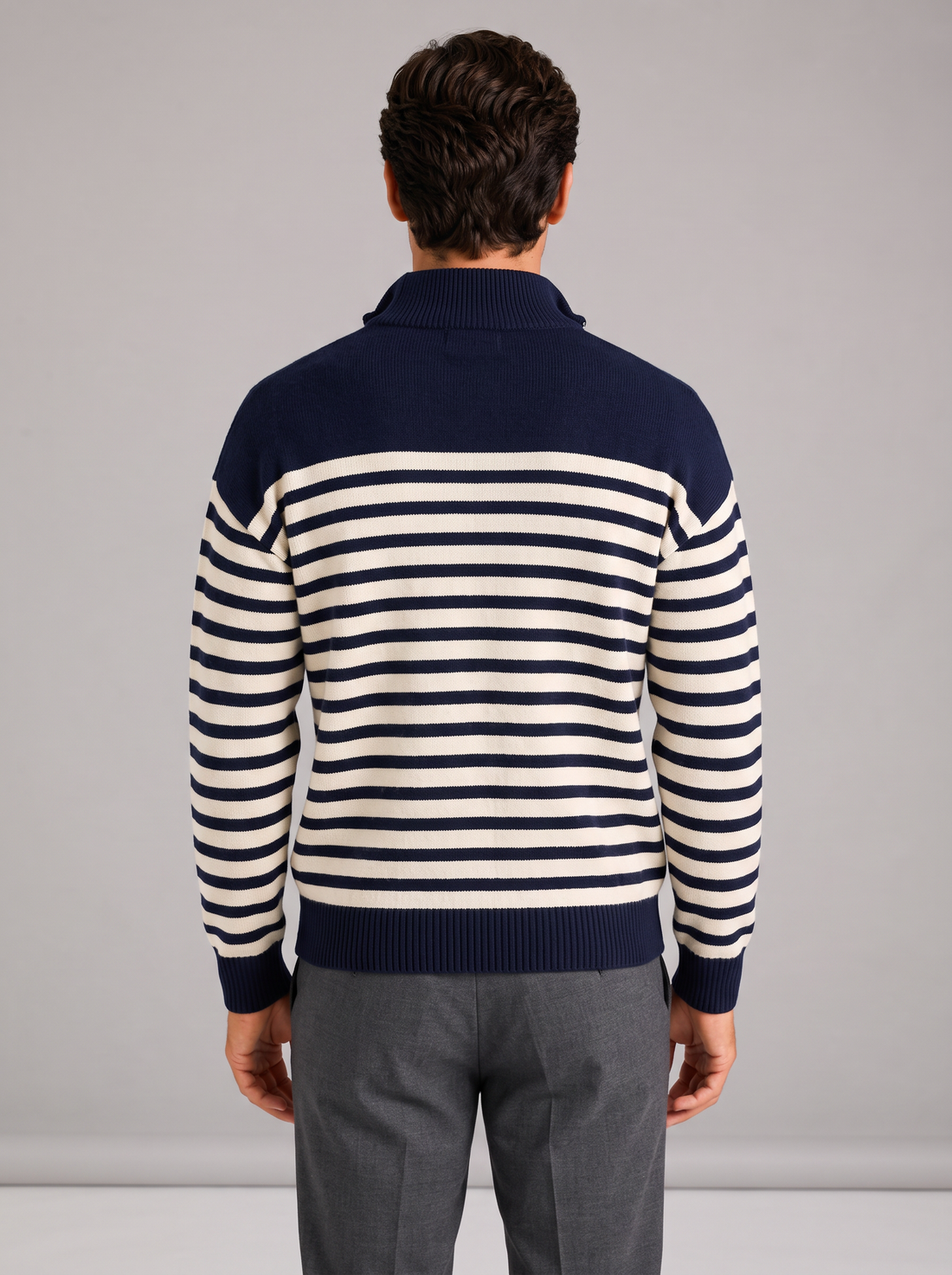 Men's Striped Half Zip Jumper navy front