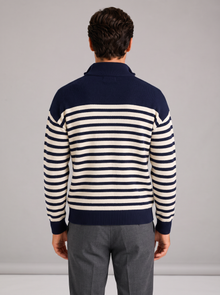 Men's Striped Half Zip Jumper navy back
