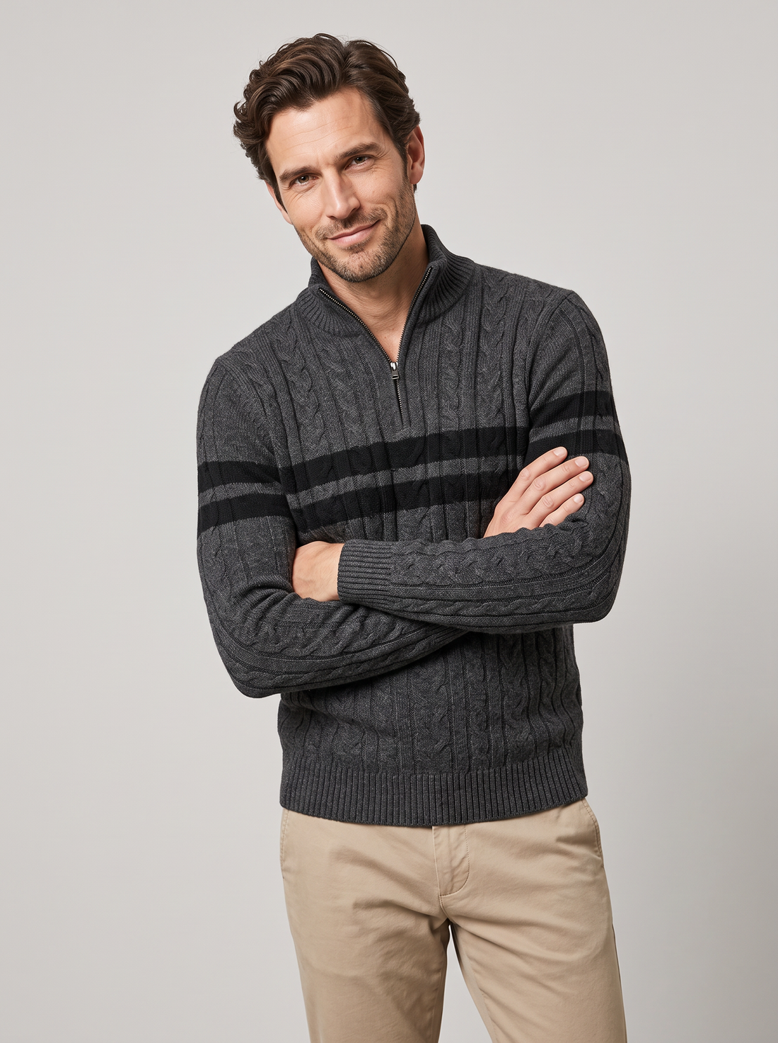Men's Wool Half Zip Jumper dark grey front