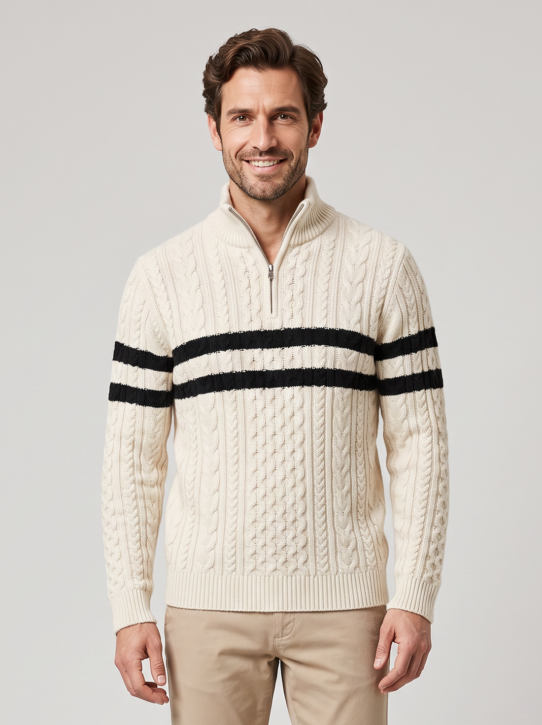 Men's Wool Half Zip Jumper cream front