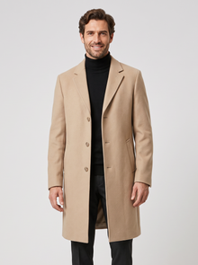 Men's Long Overcoat beige front