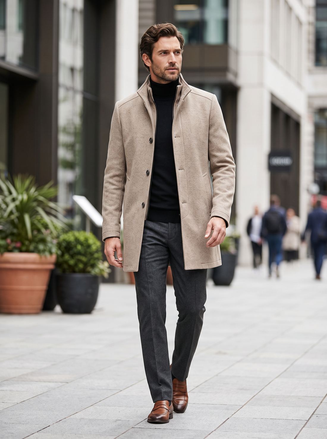 Men's Long Overcoat beige lifestyle