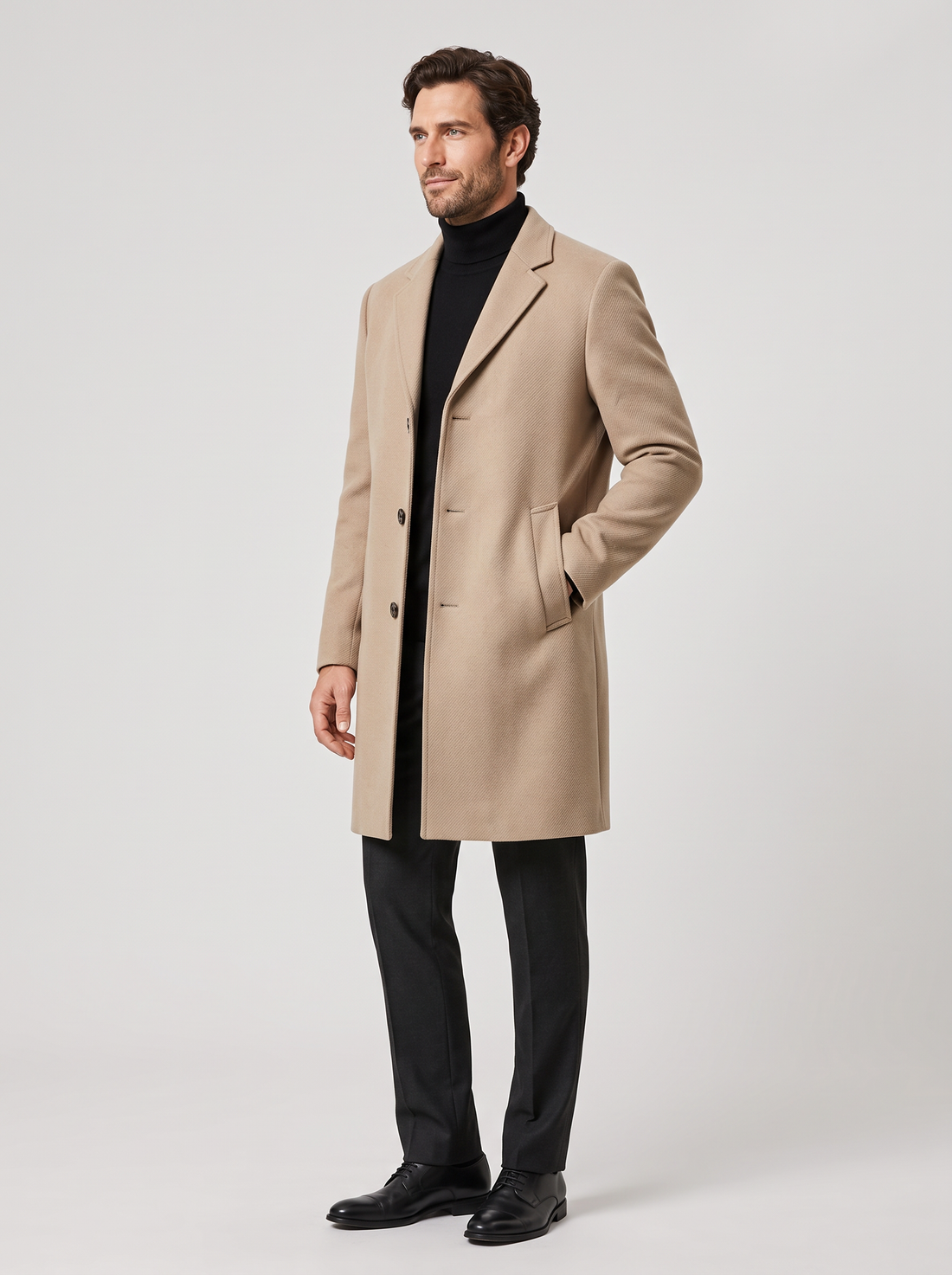 Men's Long Overcoat beige three quarter