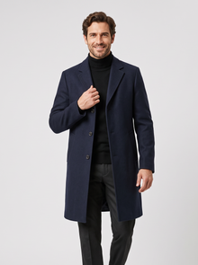 Men's Long Overcoat navy blue front