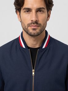 Men's Bomber Jacket blue collar closeup