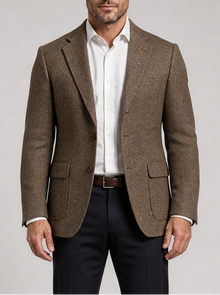 Men's Herringbone Tweed Blazer – Brown Wool Blend Jacket