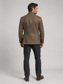 Men's Herringbone Tweed Blazer – Brown Wool Blend Jacket