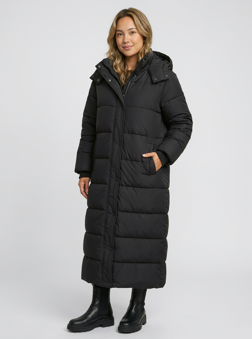 Women's Long Hooded Puffer Coat – Oversized Quilted Maxi Coat