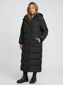 Women's Long Hooded Puffer Coat – Oversized Quilted Maxi Coat