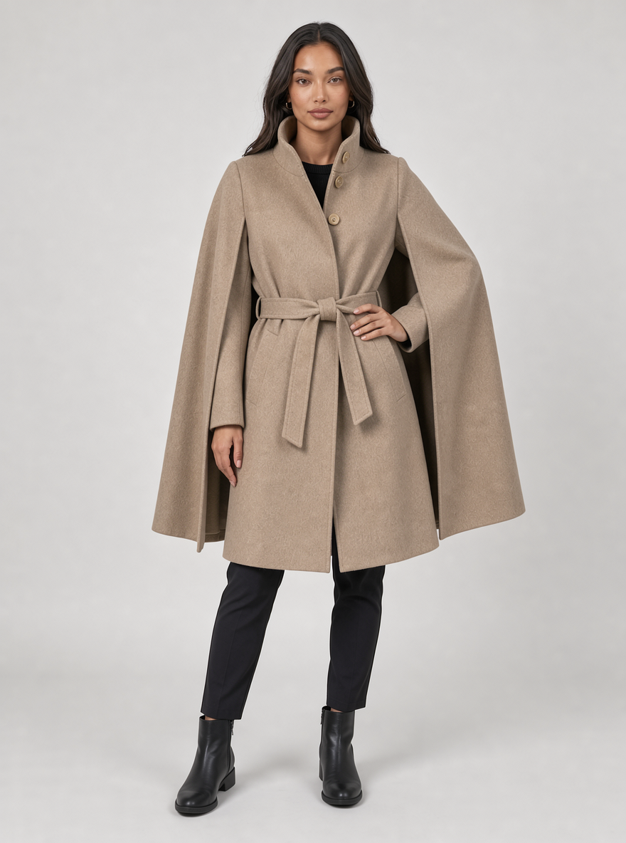 Women's belted cape coat in beige
