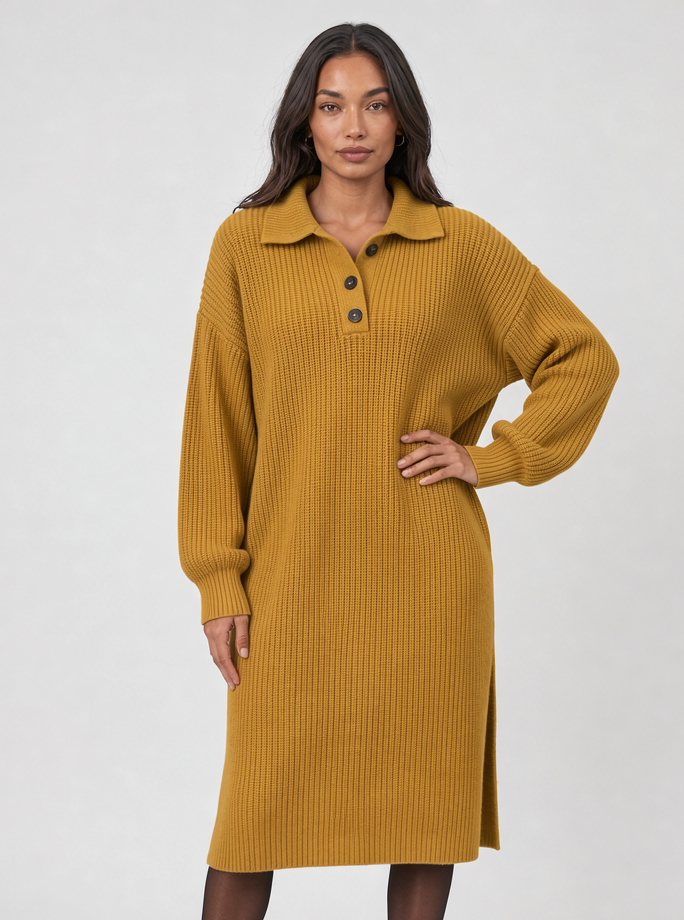 Women's knitted jumper dress in yellow