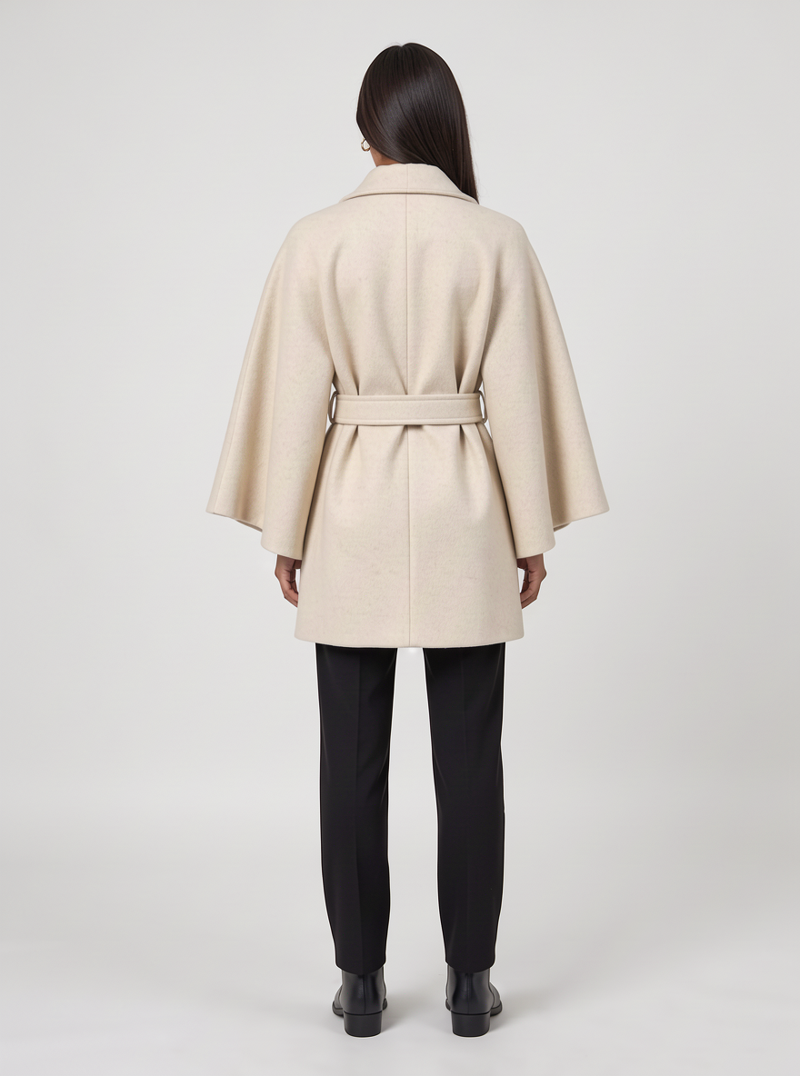 Women's belted cape coat in cream – front