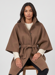 Women's belted cape coat in brown